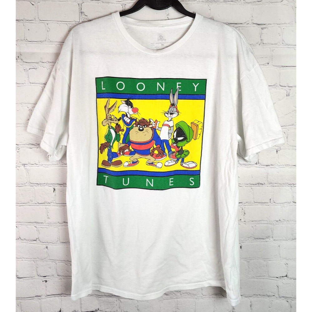 VTG Style Looney Tunes Shirt Mens XL White Bugs Bunny Taz Marvin Martian Wiley